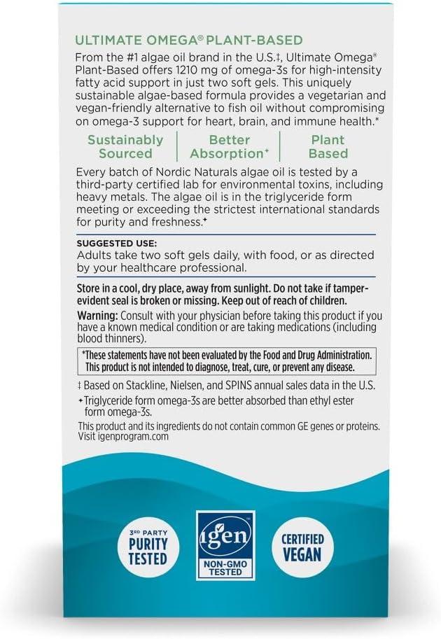 image:imageNordic Naturals Plant Based Ultimate Omega Lemon Flavor 60 Vegetarian Soft Gels 1210 mg Omega3 Vegan EPA and DHA Supplement Made from Algae Brain amp Heart Support NonGMO 30 Servings