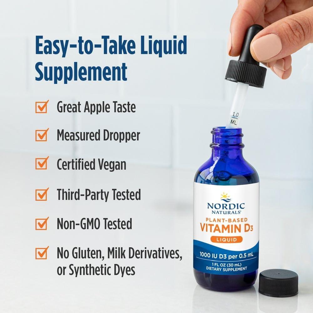 image:imageNordic Naturals PlantBased Vitamin D3 Liquid 1 oz 1000 IU Vitamin D3 Healthy Bones Mood amp Immune System Function NonGMO Vegan 60 Servings