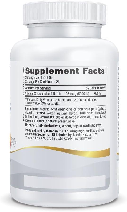 image:imageNordic Naturals Pro Vitamin D3 5000 Orange 120 Mini Soft Gels 5000 IU Vitamin D3 Supports Healthy Bones Mood amp Immune System Function NonGMO 120 Servings5000 IU