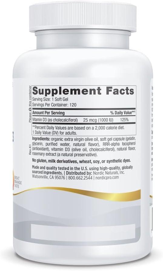 image:imageNordic Naturals Pro Vitamin D3 5000 Orange 120 Mini Soft Gels 5000 IU Vitamin D3 Supports Healthy Bones Mood amp Immune System Function NonGMO 120 Servings1000 IU