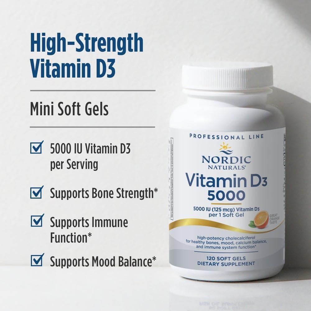 image:imageNordic Naturals Pro Vitamin D3 5000 Orange 120 Mini Soft Gels 5000 IU Vitamin D3 Supports Healthy Bones Mood amp Immune System Function NonGMO 120 Servings5000 IU