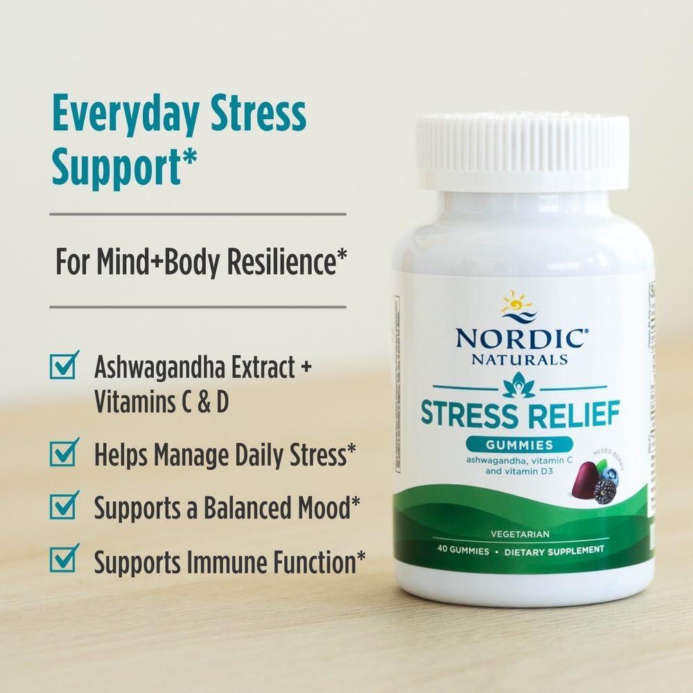 image:imageNordic Naturals Stress Relief Gummies Mixed Berry 40 Gummy Supplements Supports Daily Mood and Immune System Health NonGMO Vegetarian 20 Servings40 Count Pack of 1