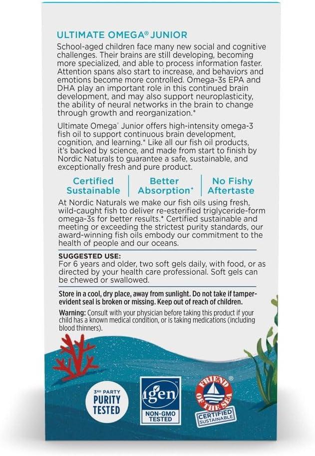 image:imageNordic Naturals Ultimate Omega Jr Strawberry 120 Mini Soft Gels 680 Total Omega3s with EPA amp DHA Brain Health Mood Learning NonGMO 60 Servings90 Count Pack of 1