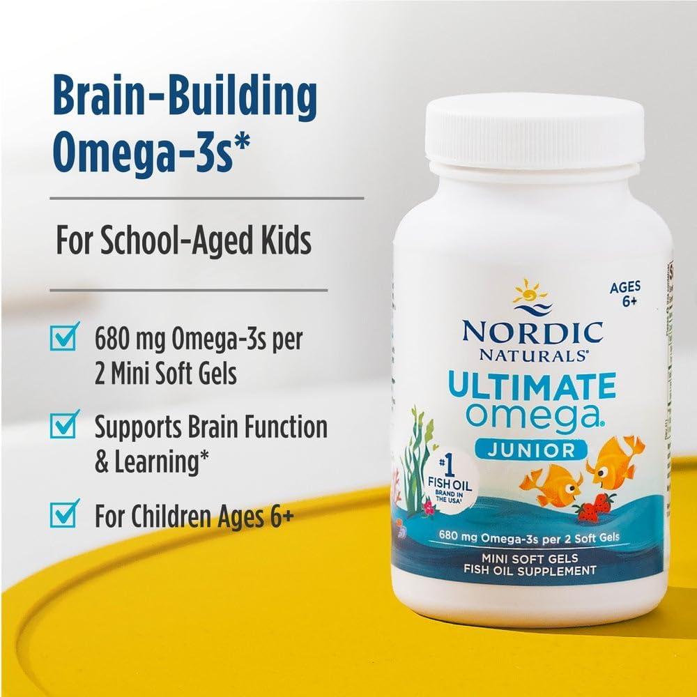 image:imageNordic Naturals Ultimate Omega Jr Strawberry 120 Mini Soft Gels 680 Total Omega3s with EPA amp DHA Brain Health Mood Learning NonGMO 60 Servings90 Count Pack of 1