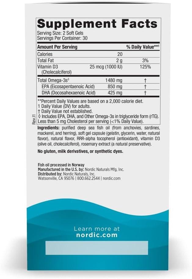 image:imageNordic Naturals Ultimate Omega Xtra Lemon Flavor 60 Soft Gels 1480 mg Omega3 1000 IU Vitamin D3 EPA amp DHA Brain Heart amp Immune Health 30 ServingsStandard Packaging