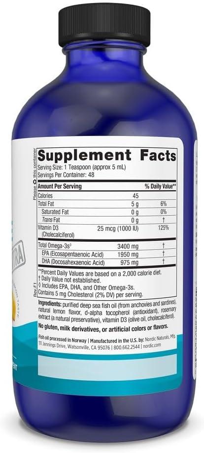 image:imageNordic Naturals Ultimate Omega Xtra Liquid Lemon Flavor 8 oz 3400 mg Omega3 1000 IU Vitamin D3 EPA amp DHA Brain Heart Joint amp Immune Health NonGMO 48 Servings
