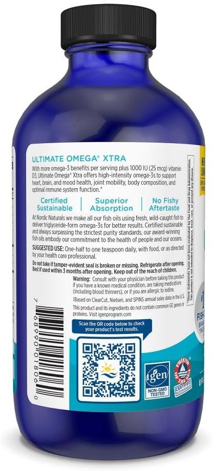image:imageNordic Naturals Ultimate Omega Xtra Liquid Lemon Flavor 8 oz 3400 mg Omega3 1000 IU Vitamin D3 EPA amp DHA Brain Heart Joint amp Immune Health NonGMO 48 Servings