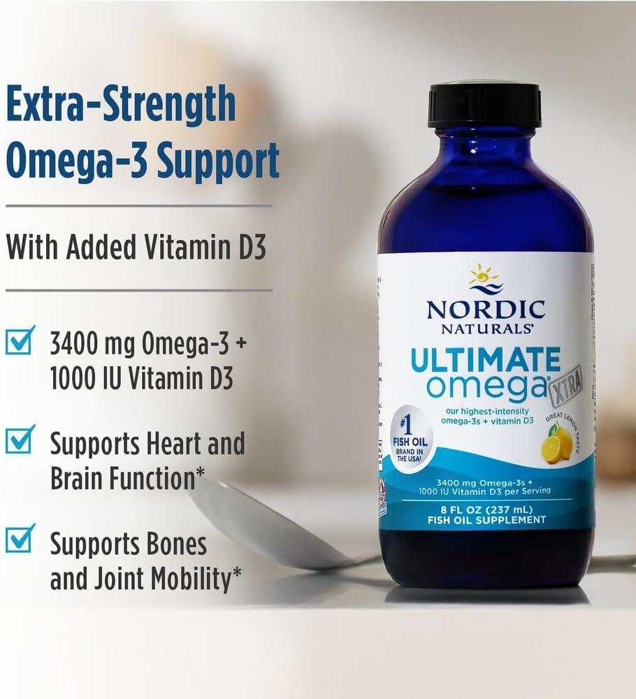 image:imageNordic Naturals Ultimate Omega Xtra Liquid Lemon Flavor 8 oz 3400 mg Omega3 1000 IU Vitamin D3 EPA amp DHA Brain Heart Joint amp Immune Health NonGMO 48 Servings