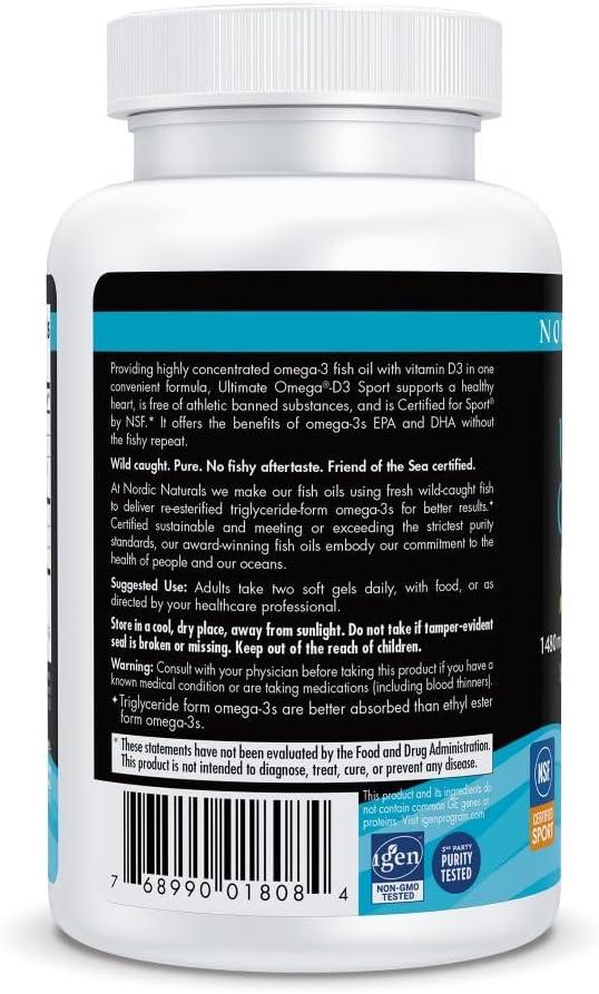 image:imageNordic Naturals Ultimate OmegaD3 Sport Lemon 60 Soft Gels 1480 mg Omega3 1000 IU Vitamin D3 NSF Certified Supports Muscle Bones Focus amp Endurance 30 Servings60 Count Pack of 1