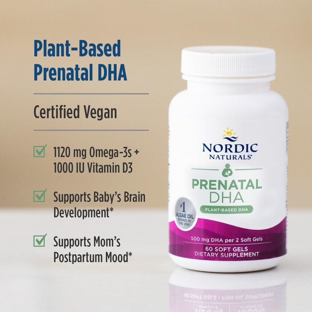 image:imageNordic Naturals Vegan Prenatal DHA Unflavored 60 Soft Gels 500 mg PlantBased DHA Supports Brain Development in Babies amp Healthy Pregnancy NonGMO 30 Servings
