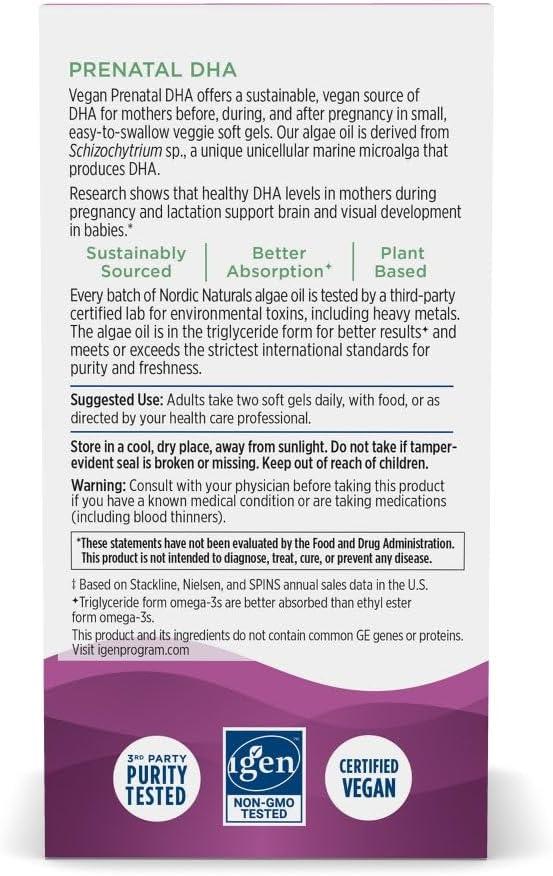 image:imageNordic Naturals Vegan Prenatal DHA Unflavored 60 Soft Gels 500 mg PlantBased DHA Supports Brain Development in Babies amp Healthy Pregnancy NonGMO 30 Servings
