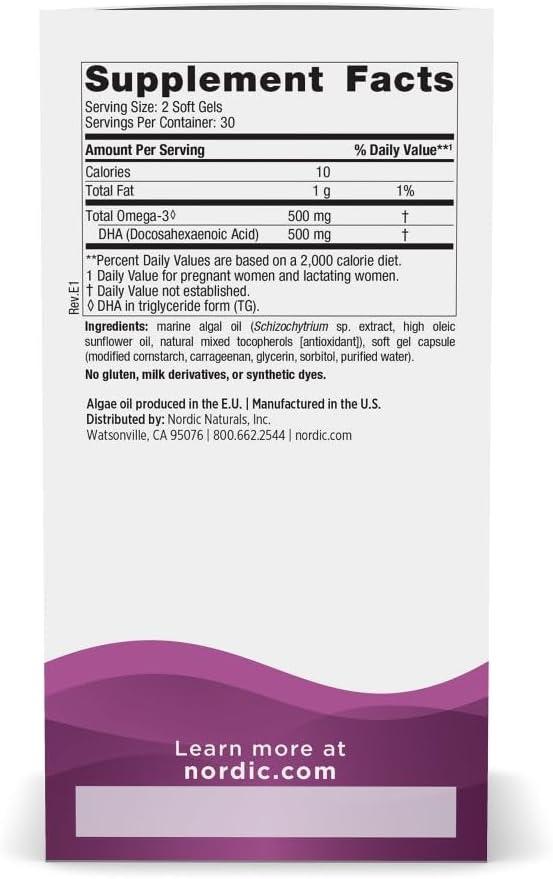 image:imageNordic Naturals Vegan Prenatal DHA Unflavored 60 Soft Gels 500 mg PlantBased DHA Supports Brain Development in Babies amp Healthy Pregnancy NonGMO 30 Servings