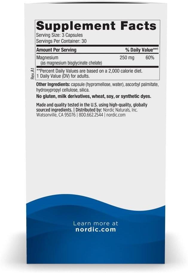 image:imageNordic Naturals Vegetarian Magnesium Glycinate Capsules Unflavored 90 Count 250mg Magnesium per Serving Highly Bioavailable Support for Muscle amp Cardiovascular Function NonGMO 30 Servings