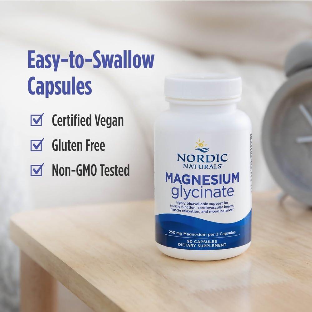 image:imageNordic Naturals Vegetarian Magnesium Glycinate Capsules Unflavored 90 Count 250mg Magnesium per Serving Highly Bioavailable Support for Muscle amp Cardiovascular Function NonGMO 30 Servings