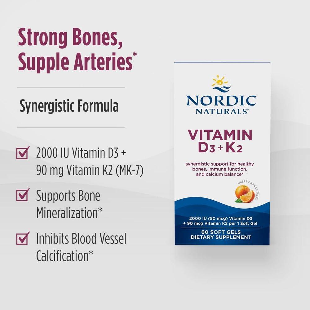 image:imageNordic Naturals Vitamin D3 K2 Orange Taste 60 Soft Gels Synergistic Support for Bones Immune Function amp Calcium Balance NonGMO 60 Servings1 Count Pack of 60