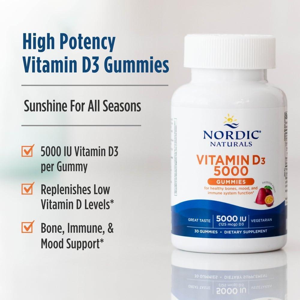 image:imageNordic Naturals Vitamin D3 5000 Gummies Passion Fruit 30 Gummies Support for Healthy Bones Mood amp Immune System Vegetarian NonGMO 30 Servings