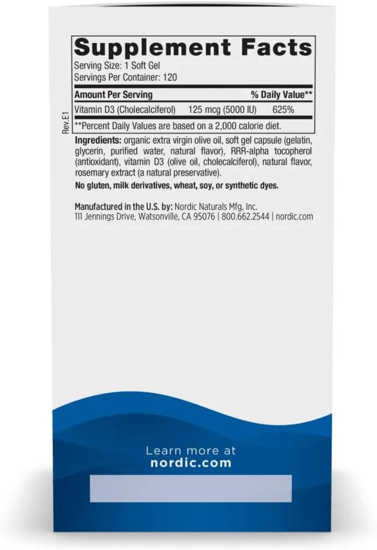 image:imageNordic Naturals Vitamin D3 5000 Orange 120 Mini Soft Gels 5000 IU Vitamin D3 Supports Healthy Bones Mood amp Immune System Function NonGMO 120 Servings120 Count Pack of 1