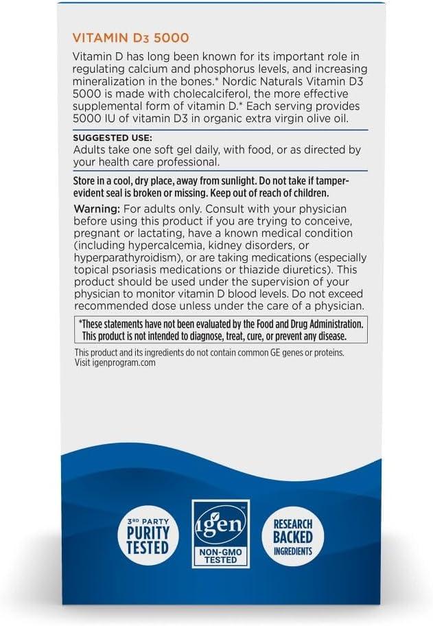image:imageNordic Naturals Vitamin D3 5000 Orange 120 Mini Soft Gels 5000 IU Vitamin D3 Supports Healthy Bones Mood amp Immune System Function NonGMO 120 Servings120 Count Pack of 2