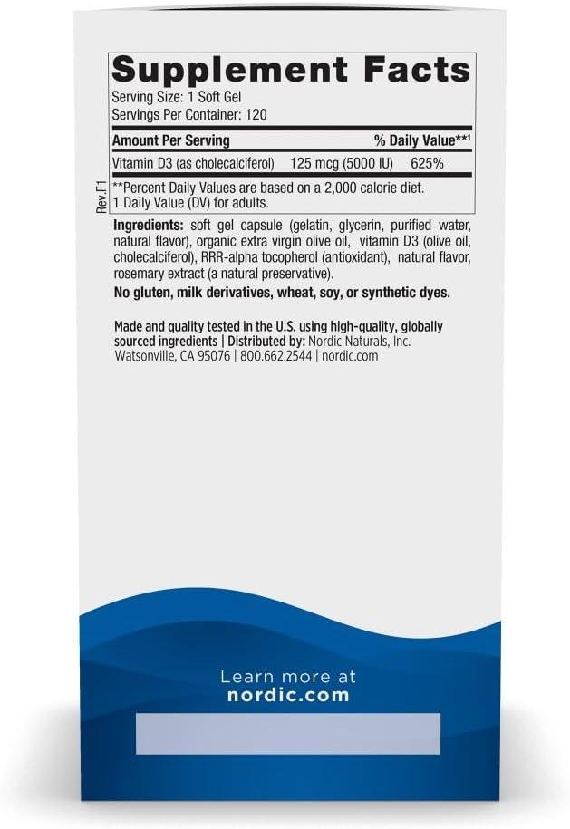 image:imageNordic Naturals Vitamin D3 5000 Orange 120 Mini Soft Gels 5000 IU Vitamin D3 Supports Healthy Bones Mood amp Immune System Function NonGMO 120 Servings120 Count Pack of 2