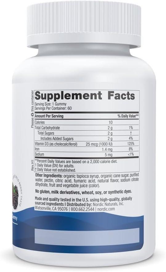image:imageNordic Naturals Vitamin D3 Gummies Wild Berry 60 Gummies 1000 IU Vitamin D3 Great Taste Healthy Bones Mood amp Immune System Function NonGMO 60 ServingsWild Berry