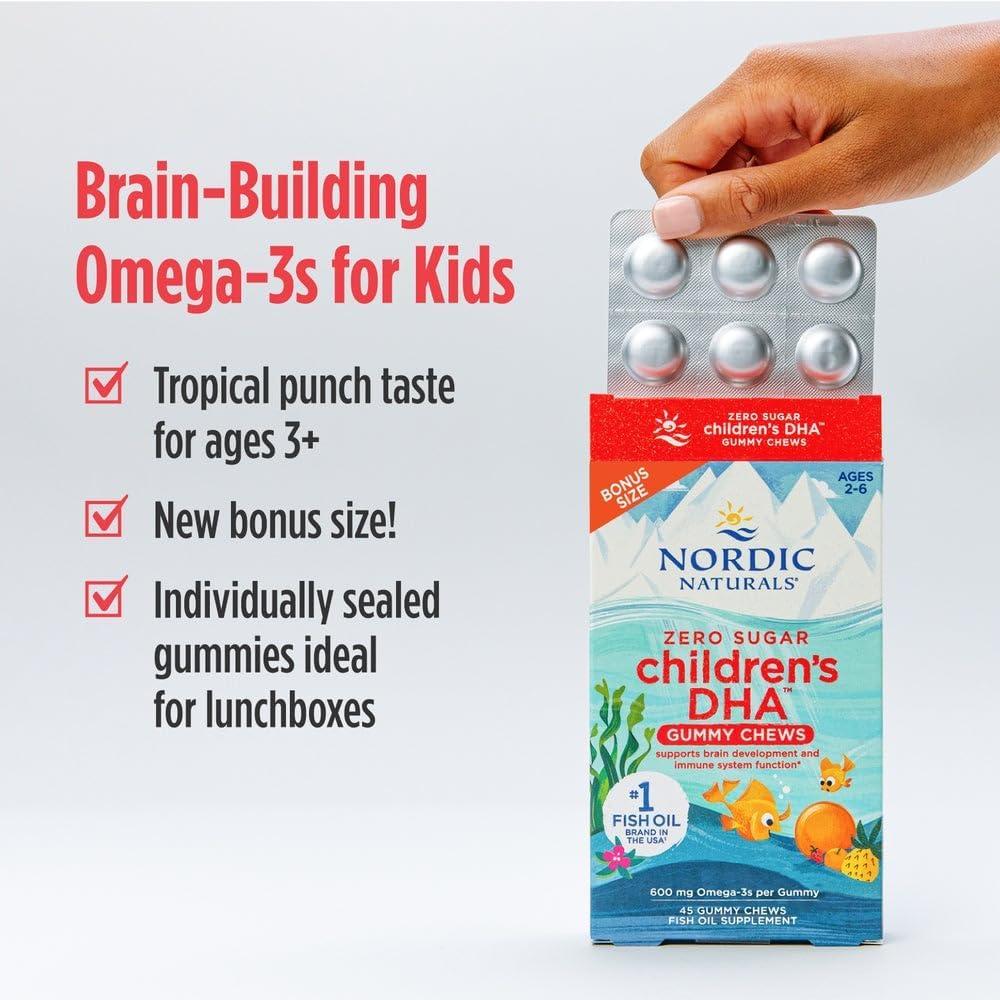 image:imageNordic Naturals Zero Sugar Childrens DHA Gummy Chews Tropical Punch 30 Gummy Chews for Kids 600 mg Total Omega3s Brain Development Learning Healthy Immunity NonGMO 30 Servings45 Count Pack of 1