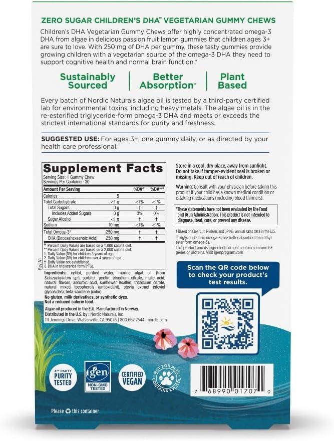 image:imageNordic Naturals Zero Sugar Childrens DHA Vegetarian Gummy Chews Passion Fruit Lemon Flavor 30 Gummies Vegan Algae Oil Omega3 Supplement for Kids Brain amp Cognition Support 30 Servings
