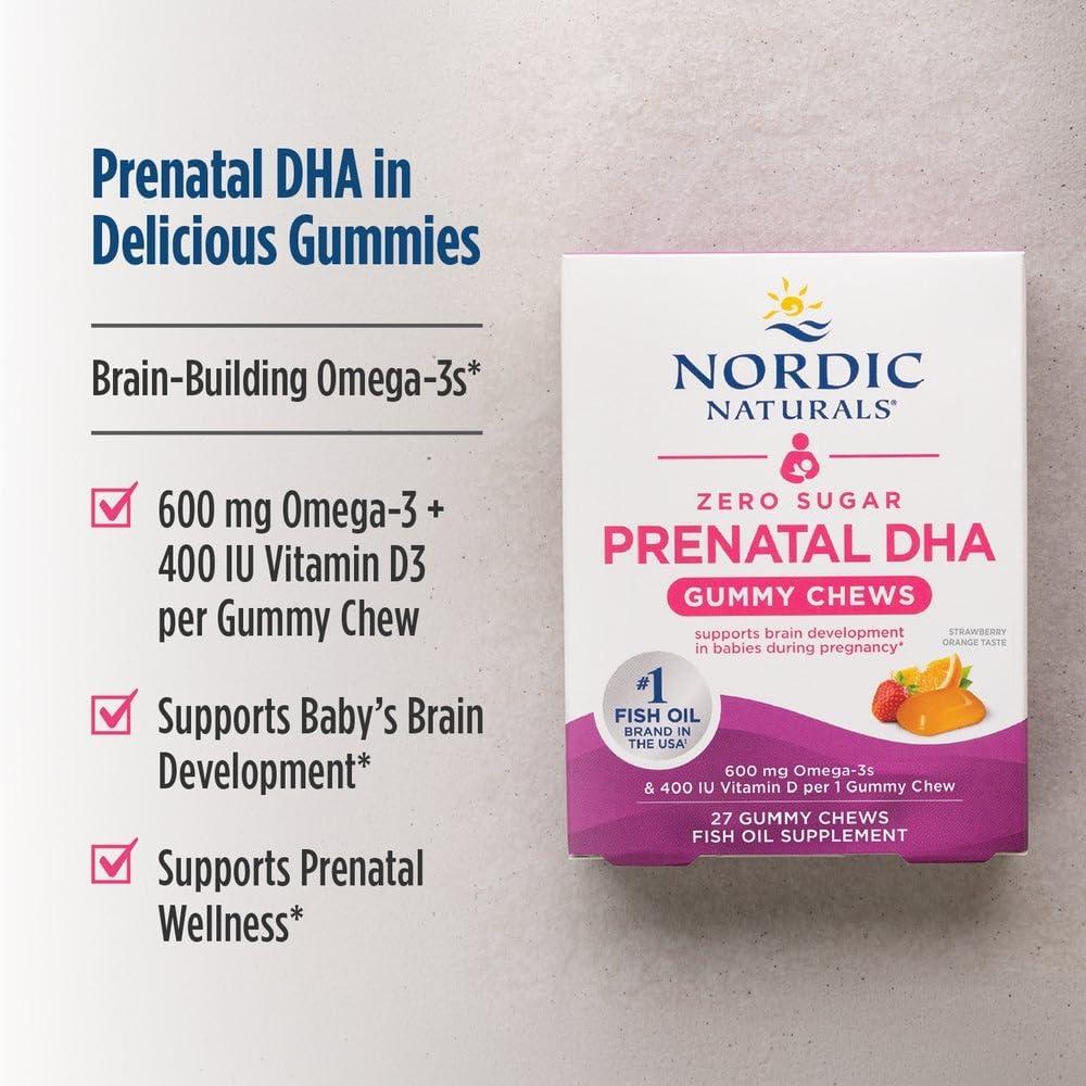 image:imageNordic Naturals Zero Sugar DHA Prenatal Vitamin Gummies Strawberry Orange Flavor 27 Gummies Supplements for Pregnancy 600 mg Omega3 Fish Oil and 400 IU Vitamin D327 Servings27 Count Pack of 1