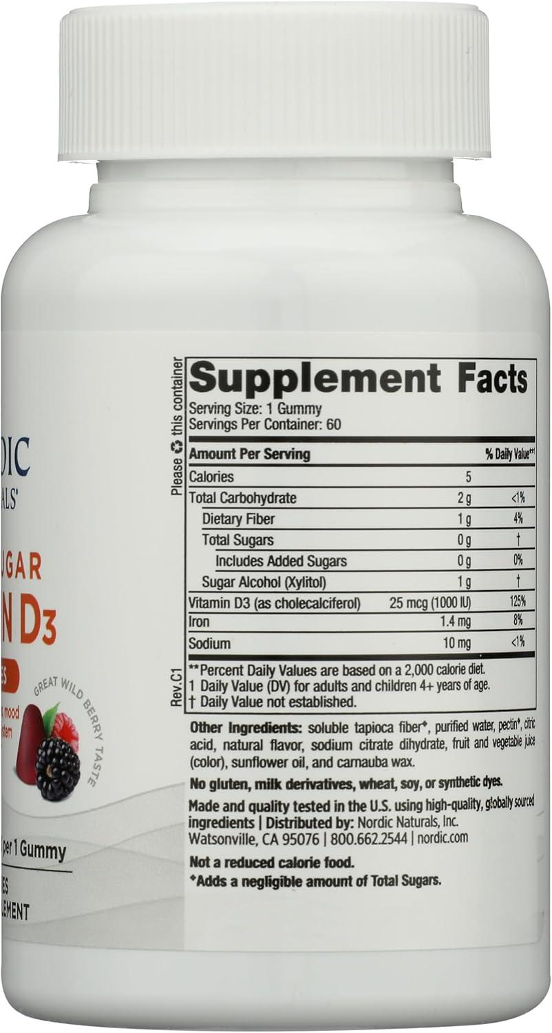 image:imageNordic Naturals Zero Sugar Vitamin D3 Gummies Wild Berry 60 Gummies 1000 IU Vitamin D3 Great Taste Healthy Bones Mood amp Immune System Function NonGMO 60 Servings60 Count Pack of 1