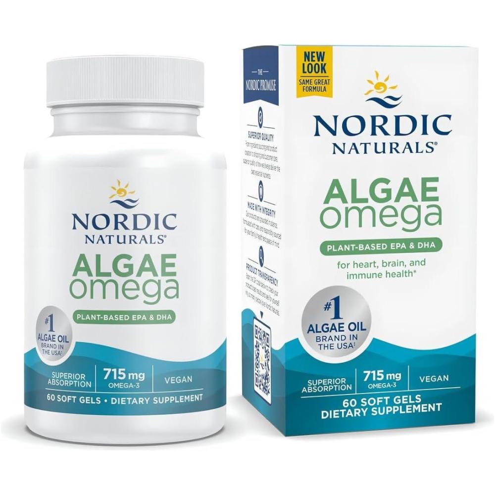 image:imageNordic Naturals Algae Omega 60 Soft Gels 715 mg Omega3 Certified Vegan Algae Oil PlantBased EPA amp DHA Heart Eye Immune amp Brain Health NonGMO 30 ServingsUnflavored