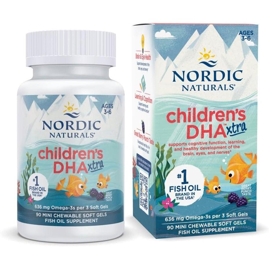 image:imageNordic Naturals Childrens DHA Xtra Berry Punch 90 Mini Chewable Soft Gels for Kids 636 mg Omega3s EPA amp DHA Cognitive amp Immune Function Learning Social Development NonGMO 30 Servings