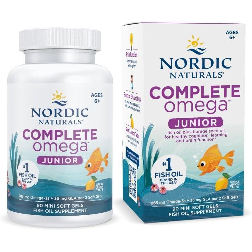 image:imageNordic Naturals Complete Omega Jr Lemon 90 Mini Soft Gels 283 mg Total Omega3s amp 35 mg GLA Healthy Cognition Nervous System Function NonGMO 45 Servings90 Count Pack of 1
