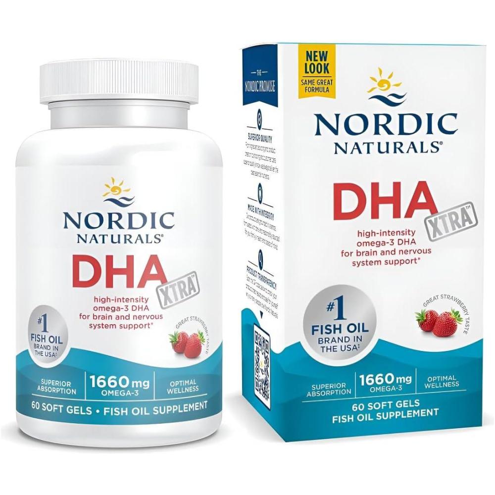 image:imageNordic Naturals DHA Xtra Strawberry 60 Soft Gels 1660 mg Omega3 HighIntensity DHA Formula for Brain amp Nervous System Support NonGMO 30 ServingsStrawberry