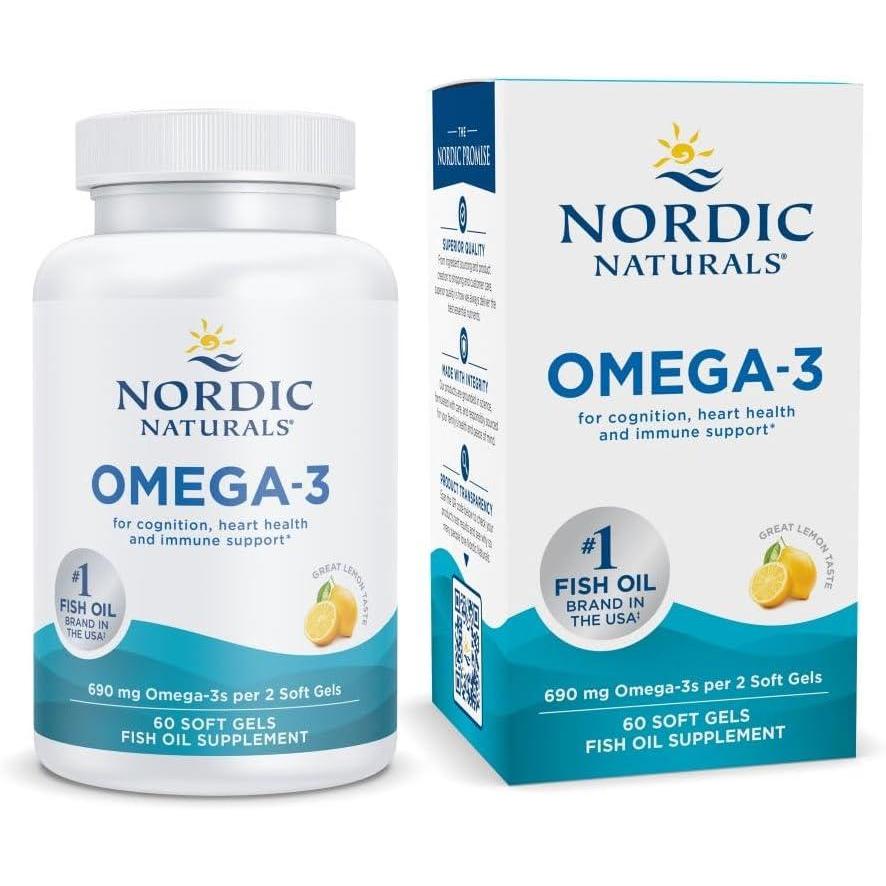 image:imageNordic Naturals Omega3 Lemon Flavor 180 Soft Gels 690 mg Omega3 Fish Oil EPA amp DHA Immune Support Brain amp Heart Health Optimal Wellness NonGMO 90 ServingsLemon