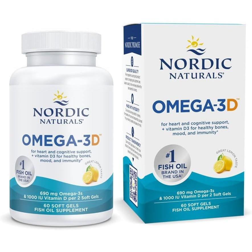 image:imageNordic Naturals Omega3D Lemon Flavor 60 Soft Gels 690 mg Omega3 1000 IU Vitamin D3 Fish Oil EPA amp DHA Immune Support Brain amp Heart Health Healthy Bones NonGMO 3060 Count Pack of 1