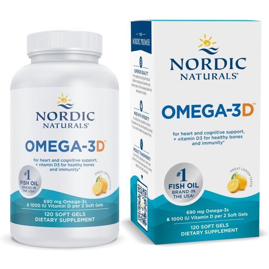 image:imageNordic Naturals Omega3D Lemon Flavor 60 Soft Gels 690 mg Omega3 1000 IU Vitamin D3 Fish Oil EPA amp DHA Immune Support Brain amp Heart Health Healthy Bones NonGMO 30120 Count Pack of 1