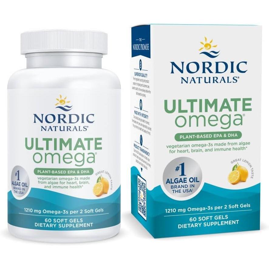 image:imageNordic Naturals Plant Based Ultimate Omega Lemon Flavor 60 Vegetarian Soft Gels 1210 mg Omega3 Vegan EPA and DHA Supplement Made from Algae Brain amp Heart Support NonGMO 30 Servings