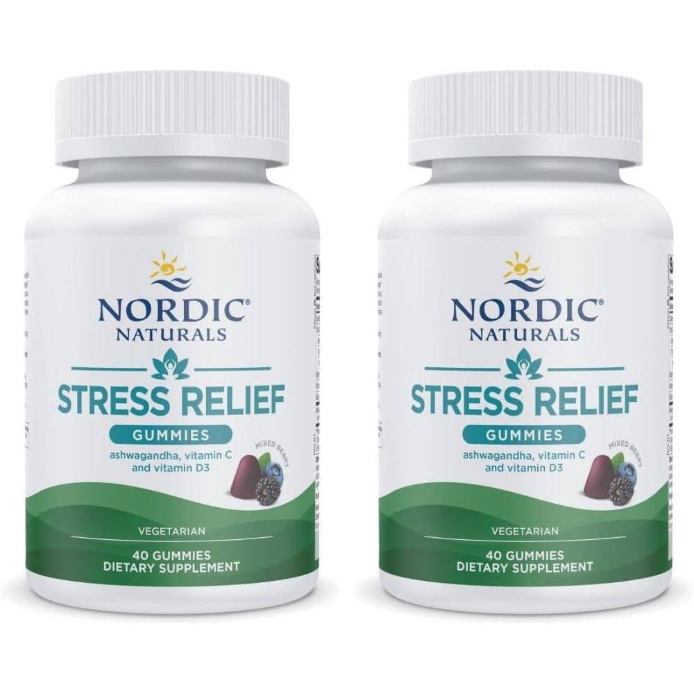 image:imageNordic Naturals Stress Relief Gummies Mixed Berry 40 Gummy Supplements Supports Daily Mood and Immune System Health NonGMO Vegetarian 20 Servings40 Count Pack of 2