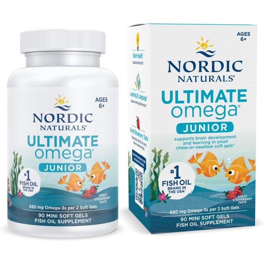 image:imageNordic Naturals Ultimate Omega Jr Strawberry 120 Mini Soft Gels 680 Total Omega3s with EPA amp DHA Brain Health Mood Learning NonGMO 60 Servings90 Count Pack of 1