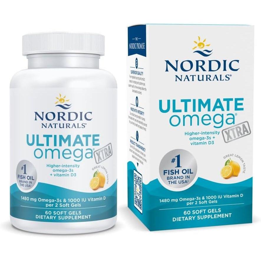 image:imageNordic Naturals Ultimate Omega Xtra Lemon Flavor 60 Soft Gels 1480 mg Omega3 1000 IU Vitamin D3 EPA amp DHA Brain Heart amp Immune Health 30 ServingsStandard Packaging