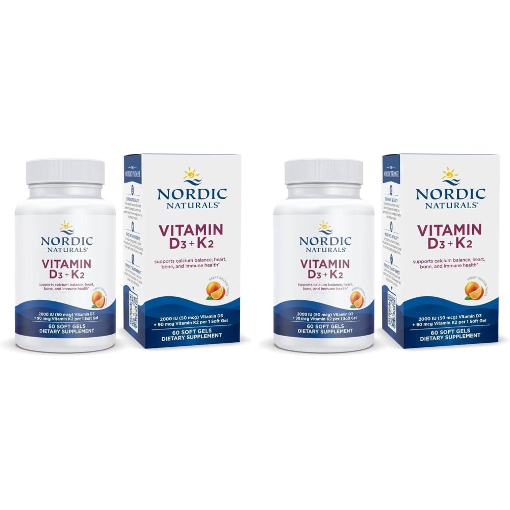 image:imageNordic Naturals Vitamin D3 K2 Orange Taste 60 Soft Gels Synergistic Support for Bones Immune Function amp Calcium Balance NonGMO 60 Servings60 Count Pack of 2