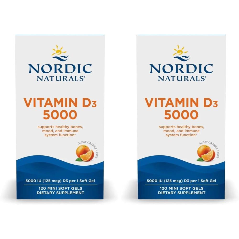 image:imageNordic Naturals Vitamin D3 5000 Orange 120 Mini Soft Gels 5000 IU Vitamin D3 Supports Healthy Bones Mood amp Immune System Function NonGMO 120 Servings120 Count Pack of 2