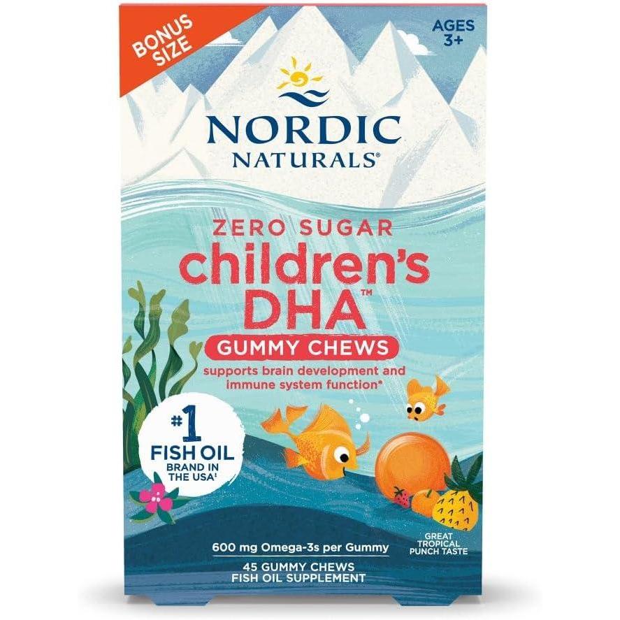 image:imageNordic Naturals Zero Sugar Childrens DHA Gummy Chews Tropical Punch 30 Gummy Chews for Kids 600 mg Total Omega3s Brain Development Learning Healthy Immunity NonGMO 30 Servings45 Count Pack of 1