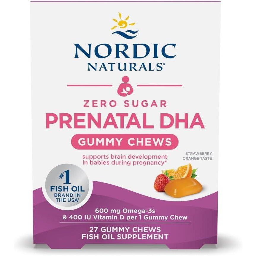 image:imageNordic Naturals Zero Sugar DHA Prenatal Vitamin Gummies Strawberry Orange Flavor 27 Gummies Supplements for Pregnancy 600 mg Omega3 Fish Oil and 400 IU Vitamin D327 Servings27 Count Pack of 1