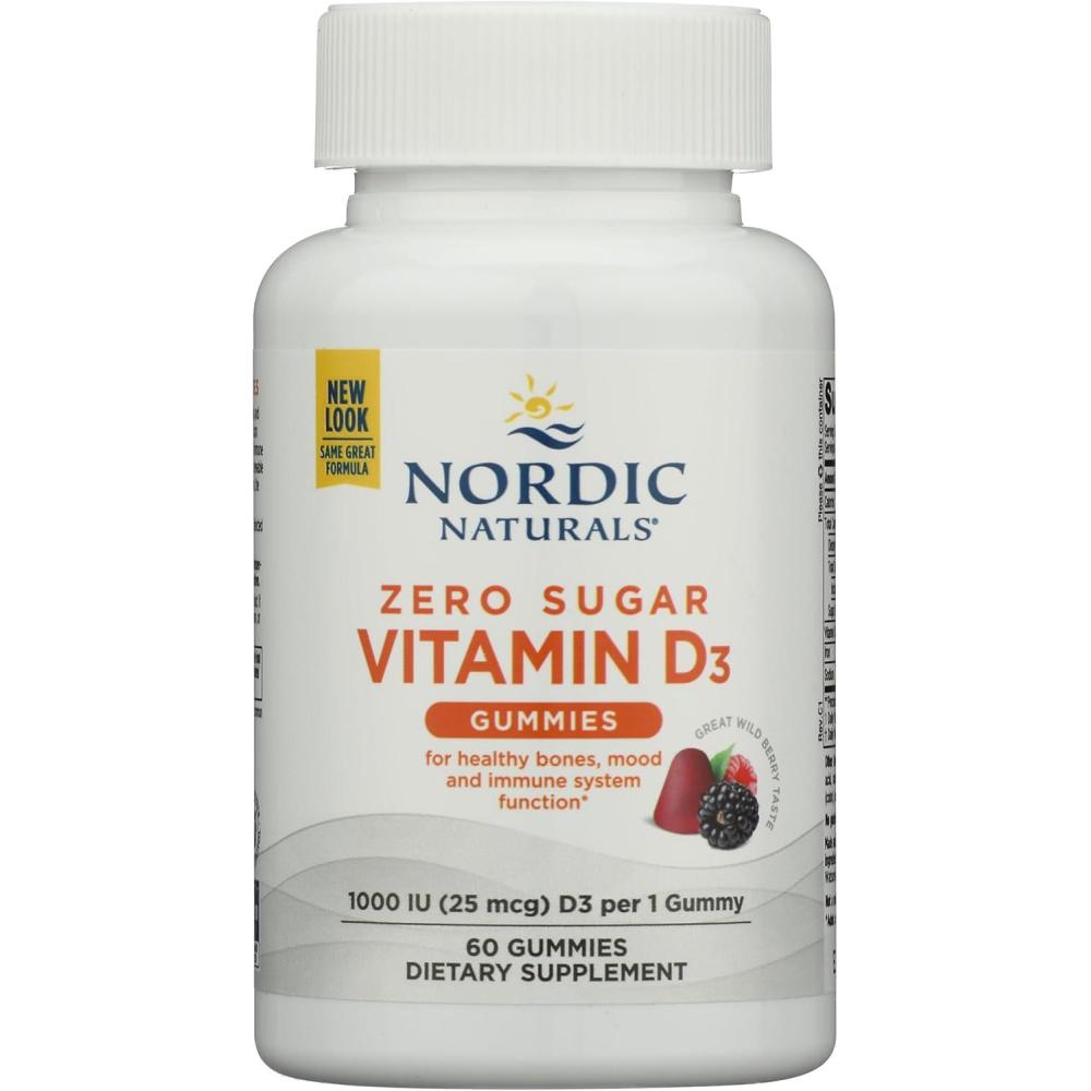 image:imageNordic Naturals Zero Sugar Vitamin D3 Gummies Wild Berry 60 Gummies 1000 IU Vitamin D3 Great Taste Healthy Bones Mood amp Immune System Function NonGMO 60 Servings60 Count Pack of 1