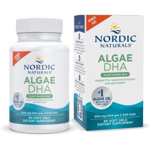image:imageNordic Naturals Algae DHA  60 Soft Gels  500 mg Omega3 DHA  Certified Vegan Algae Oil  PlantBased DHA  Brain Eye amp Nervous System Support  NonGMO  30 Servings90 Count Pack of 1