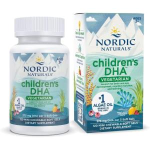 image:imageNordic Naturals Childrens DHA Vegetarian  Kids DHA Omega3 Supplement Algae Oil  Berry Lemonade Mini Chewables  PlantBased Formula for Ages 3  120 Soft Gels  40 Servings120 Count Pack of 1