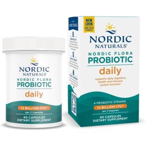 image:imageNordic Naturals Nordic Flora Probiotic Daily  60 Capsules  4 Probiotic Strains with 12 Billion Cultures  Optimal Wellness Immune Support Digestive Health  NonGMO Vegan  30 ServingsDaily