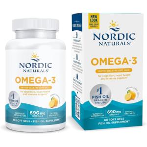 image:imageNordic Naturals Omega3 in Fish Gelatin Lemon Flavor  60 Fish Gels  690 mg Omega3  Fish Oil  EPA amp DHA  Immune Support Brain amp Heart Health Optimal Wellness  NonGMO  30 ServingsStandard Packaging