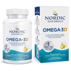 image:imageNordic Naturals Omega3D Lemon Flavor  60 Soft Gels  690 mg Omega3  1000 IU Vitamin D3  Fish Oil  EPA amp DHA  Immune Support Brain amp Heart Health Healthy Bones  NonGMO  3060 Count Pack of 1