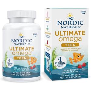 image:imageNordic Naturals Ultimate Omega 2X Teen Strawberry  60 Mini Soft Gels  1120 mg Total Omega3s with EPA amp DHA  Brain Health Positive Mood Social Development Learning  NonGMO  30 Servings